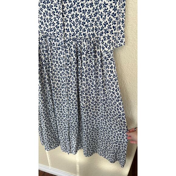 Reformation Adair Blue White Floral Button Front Midi Dress 12 Half Sleeve - Picture 6 of 8